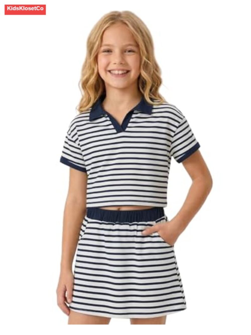 Girls Striped Skort Outfit 2 Piece Set with Built-in Shorts Pockets